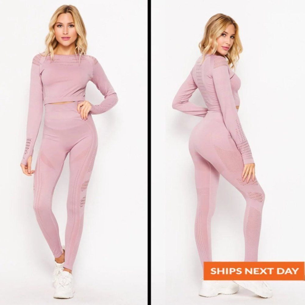 COPY - Fall outfit - Seamless Laser Cut 2 Piece Sport Set - Fall outfit - Long …